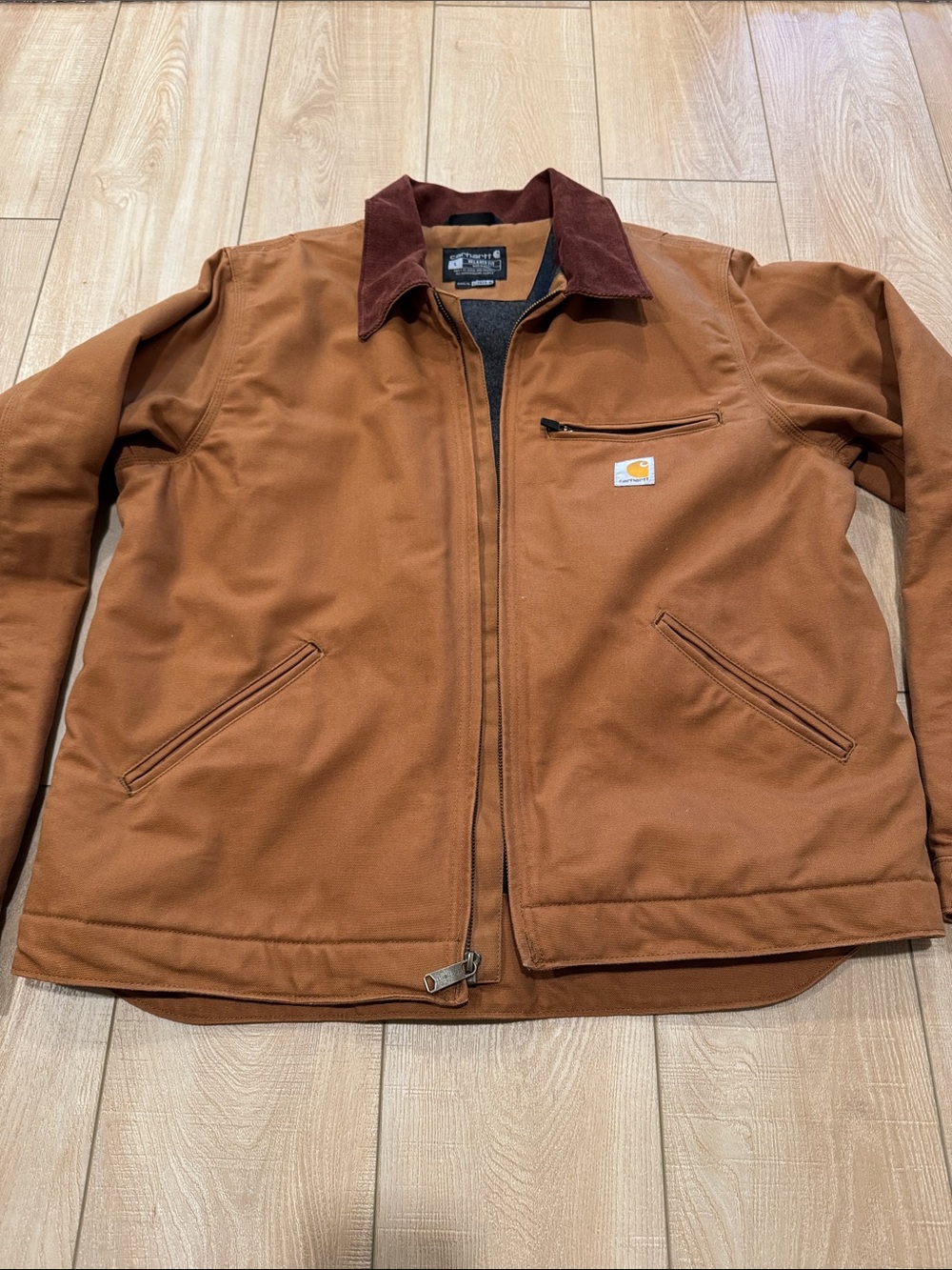 Carhartt Brown Duck Work Jacket with Dark Brown Corduroy Collar